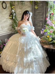 Diamond Honey - Love and Roses - Princess Bridal Wedding Lolita Dress With Rose Detail and Tiered Skirt