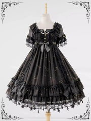 Sakuya Lolita - Whisper of Stars - Vintage Lolita OP Dress Constellation-themed Black Lolita Dress