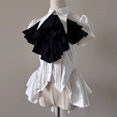 FlowerFairyDaily - Midnight Prayer - Solid Lolita Shirt with Flowing Tiered Back Hem