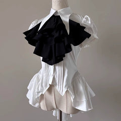 FlowerFairyDaily - Midnight Prayer - Solid Lolita Shirt with Flowing Tiered Back Hem