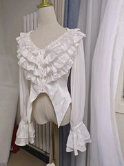 Acorn Lolita - Penetrating - Gothic Lolita Shirt with Long Sleeve and Rib Style Ruffles