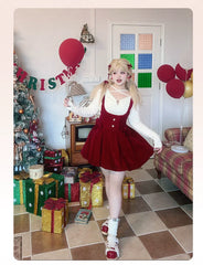Yingtang - Plus Size Lolita Christmas Plush Coat Dress Set