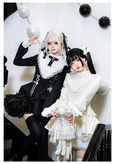 With Puji - Doki - Twin Lolita OP Black/White Goth Dress with Pocketed Shorts