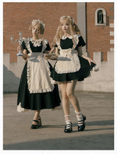 With PUJI - Kiss Kiss - Vintage Lolita OP Dress Maid Lolita Apron Dress