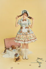 Babyblue - Little Bear Honey Jar - Kawaii Lolita Short Sleeve OP Gingerbread Man Embroidered Dress