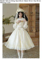 With PUJI - Floral Melody - Ivory Classic Lolita Long Sleeve OP Dress with Layered Bolero