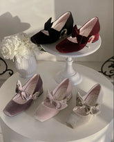 Pure tea for dream - Angel Velvet - Sweet Lolita Shoes Mid-heel Velvet Shoes