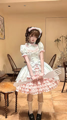 TaTaTa Lolita - Melon Parfait - Old School Lolita OP Suit Pink-Green Sweet Dress