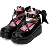 Angelic Imprint - Daily Lolita Leather Shoes Platform Medium Heel Big Bow Shoe