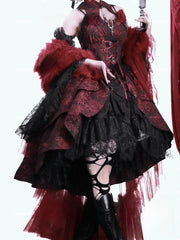 Cornfield Lolita - Rose Blood - Black Red Gothic Lolita JSK Jacquard Court Dress