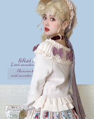 Lilizi - Little Strawberry - Sweet Lolita Cardigan Ivory Sweater with Bows