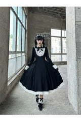Hezi's Cat Haven - Black Cat Butler - Maid Lolita OP Dress Elegant Black and White Dress