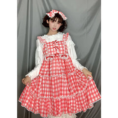 Sakurada Fawn - Plus Size Lolita Jumper Dress Plaid Sweet JSK