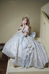 Nectarine White Tea - Rossia Salutes - Embossed Jacquard, Rose Accent, Bridal Wedding Lolita JSK Dress