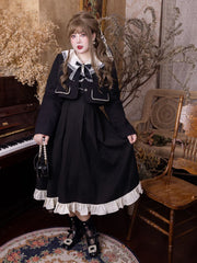 Yingtang - Plus Size Lolita French Retro Dress Set