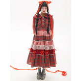 Soso Meme Club - Vintage Lolita OP Dress Red Lolita Plaid Dress for Spring Summer