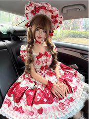 Mengfuzi - Strawberry - Sweet Lolita OP and JSK with Strawberry Print