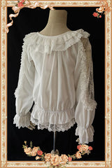 Infanta - Jenny Cookies - Classic Lolita Chiffon Blouse with Hollow-out Lace Shoulder