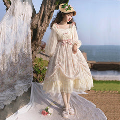Letters from Unknown Star - Time Stationery - Elegant Lolita Long Sleeve OP Dress