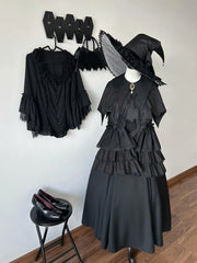 Muppet Mind Ben - Garden Witch - Gothic Lolita Dress Outfit Pointed Collar OP Batwing Cape