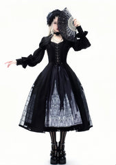 Susin Lolita - Night Traveler - Gothic Lolita Skirt Outfit Long Coat Shirt and Bustier Set