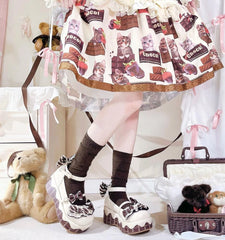 Sheep Puff - Chocolate Sponge Cake - Sweet Lolita Thick-Sole Shoes with Printed Platform