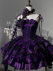 Silent Manor - Purple Gothic Lolita JSK with Built-in Soft Fishbone