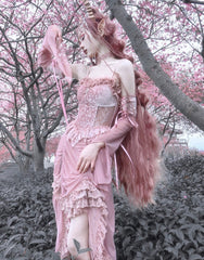 Blood Supply - Sakura Nightmare - Pink Gothic Velvet Drawstring Dress