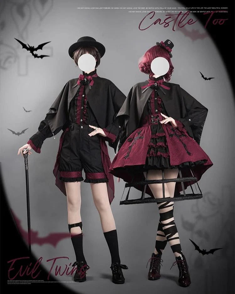 CastleToo - Evil Twins - Ouji Lolita Vest Shorts Skirt Black Red Set