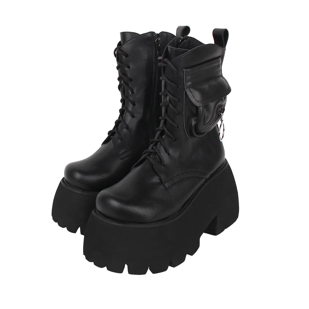 Angelic imprint - Gothic Lolita Black Leather Platform Shoes