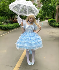 Daydream Whisper - Shisan District - Wedding Lolita OP Suit with Angel Demon Wings