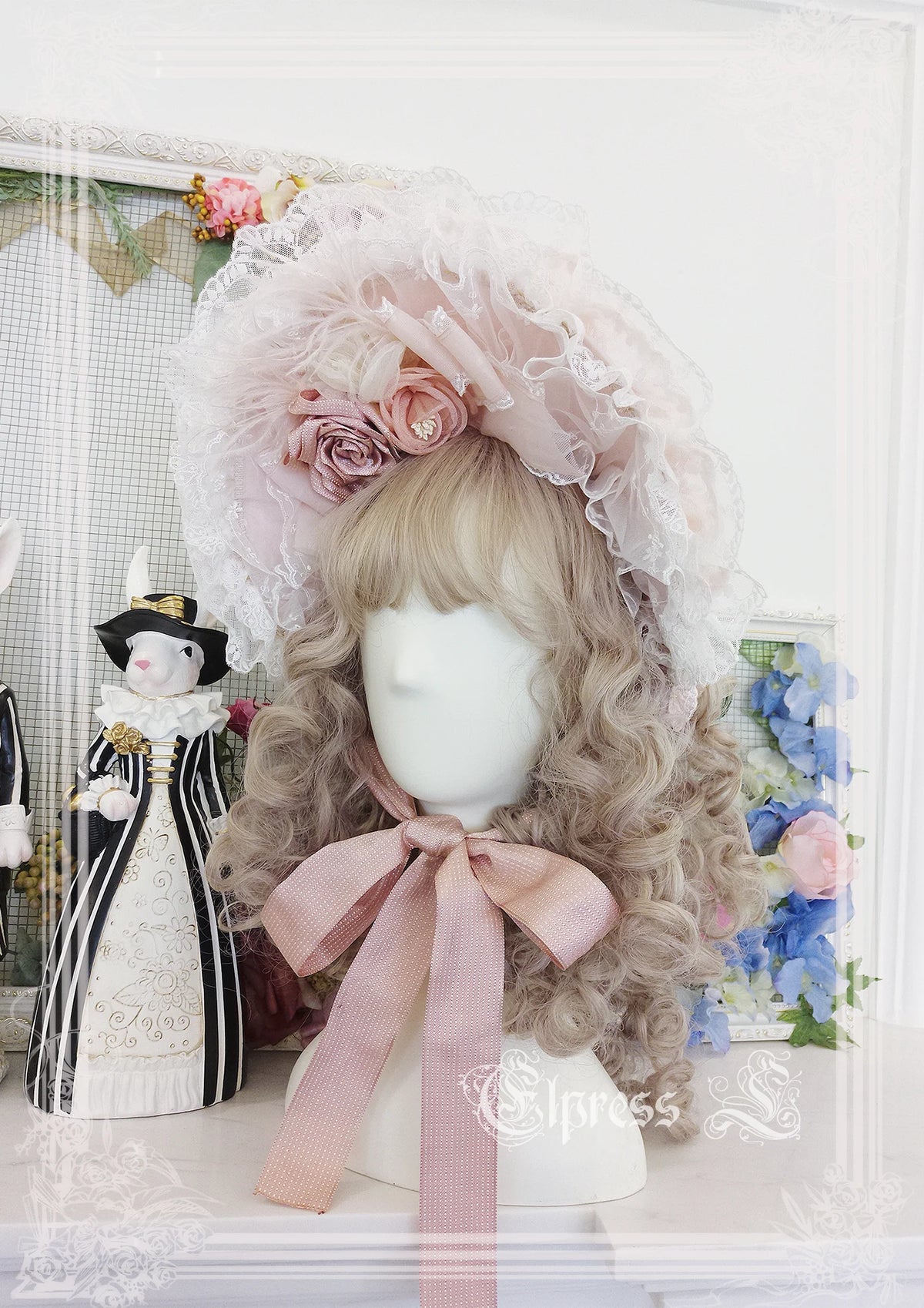 Elpress L - Christmas Flower Hairpins Lolita Mesh Veil KC Bonnet