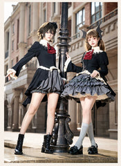 With PUJI - Night Feast - Gothic Lolita Suit Ouji Lolita Tailcoat Tiered Skirt Shorts