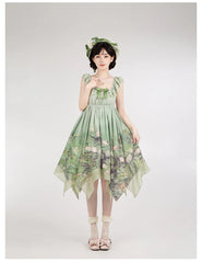 With PUJI - Blooming Rose - Chiffon Classic Lolita Dress Set Painting Styled OP & JSK