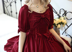 Forest Song - Elegant Lolita Solid Color Bow OP Dress Multicolors