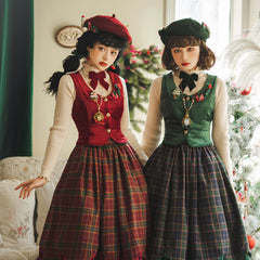 Miss Point - Christmas Preppy Style Velvet Lolita SK Vest Set
