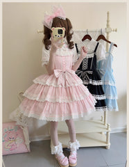 TaTaTa Lolita - Otome Heart - Cotton Old School Lolita JSK Dress Suit, Heart-Shaped Lace Trim