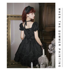 Eieyomi - Thorn Rose - Gothic Lolita Three-layer Ruffle Black OP