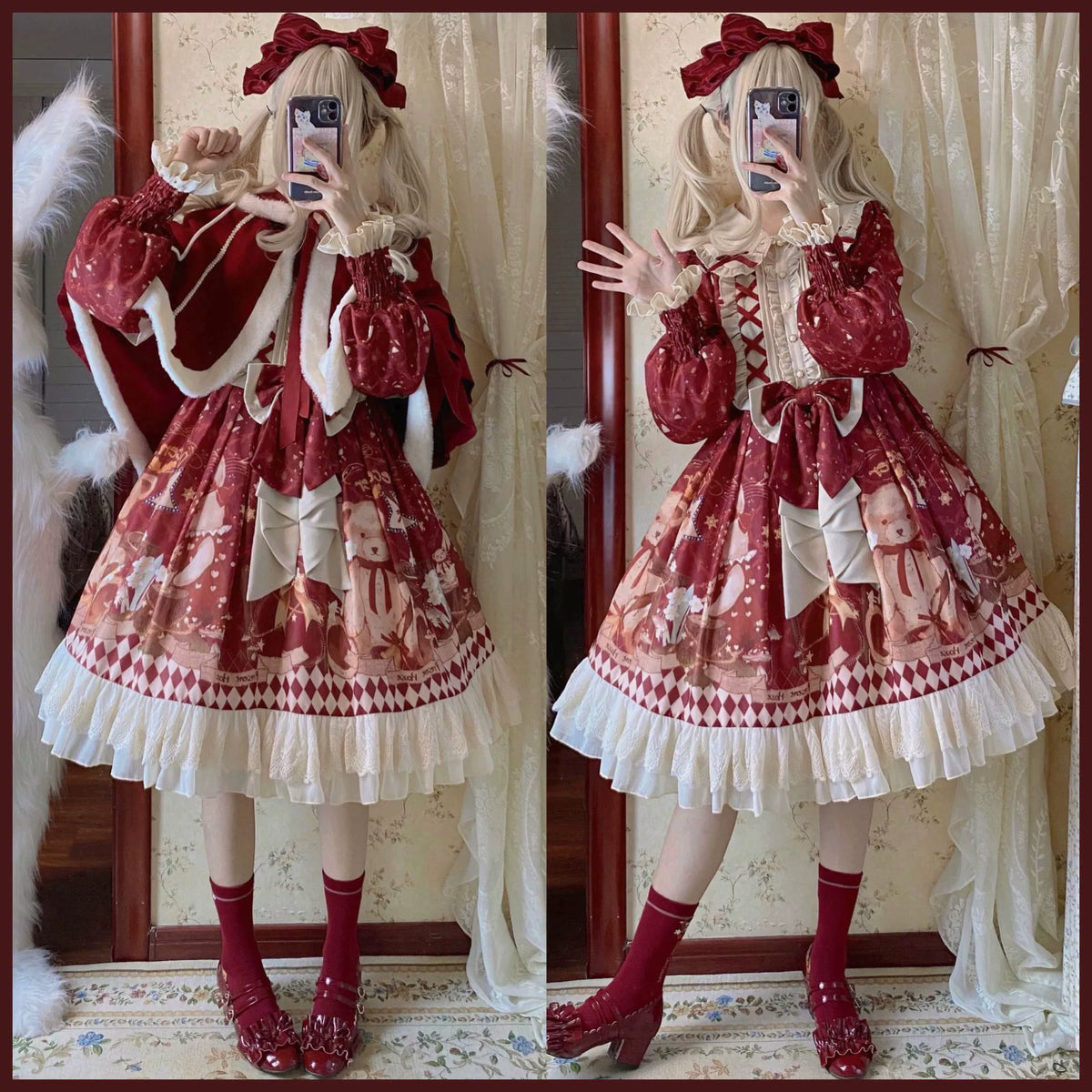 Matutu - Sweet Bear Gift House - Sweet Lolita Suit Christmas Lolita OP and Cape