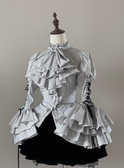FlowerFairyDaily - Gothic Lolita Striped Shirt With Alternative NeckTie/Jabot