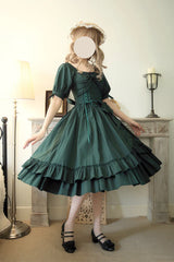 Forest Song - Elegant Lolita Solid Color Bow OP Dress Multicolors