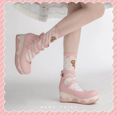 Momo - Bear Birthday Party - Kwaii Lolita Shoes Round Toe Platform Shoes
