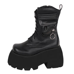 Angelic imprint - Gothic Lolita Black Leather Platform Shoes