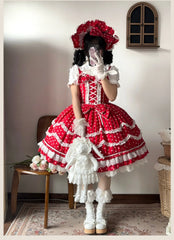 TaTaTa Lolita - Polka Bailys - Old School Lolita JSK Suit Red White Polka Dot Dress