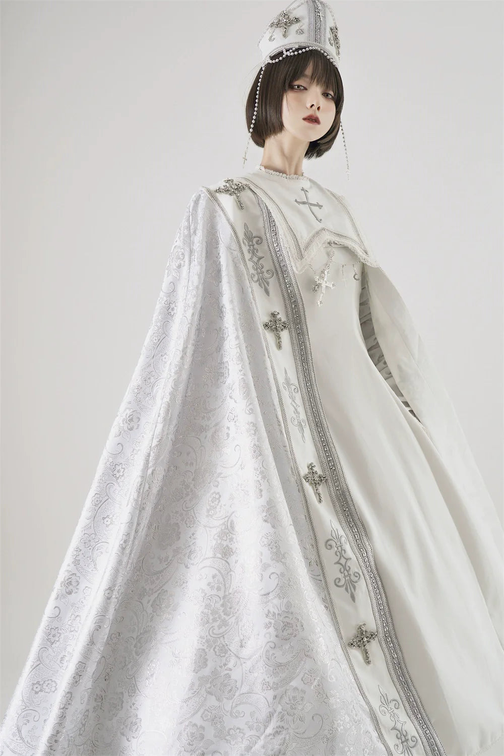 LeMiroir - Moonlit Prayer - Long Nun Lolita Bishop Cape, Cross Details