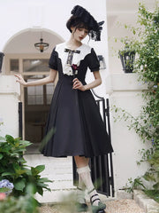 Forest Fluorescent Carps - The Rain of London - Elegant Lolita OP Dress, Bat Wing-Shaped Neckline