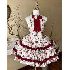 Diamond Honey Lolita - Heart Rose - Vintage Lolita Jumper Dress Retro Rose Lolita JSK