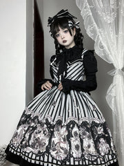 Little Bear - Gothic Lolita Black and White Striped JSK Set