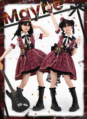 Forest Fluorescent Carps - IP Collab Sweet Lolita Performance Outfit Red Plaid JSK Full Set