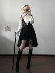 Gazing Galactic - Moonstone - Ouji Lolita Black Vest Prince Long Trailing Vest